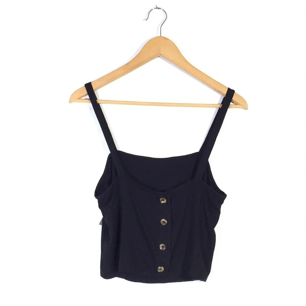 Mimi Chica Black Ribbed Button Back Crop Top M